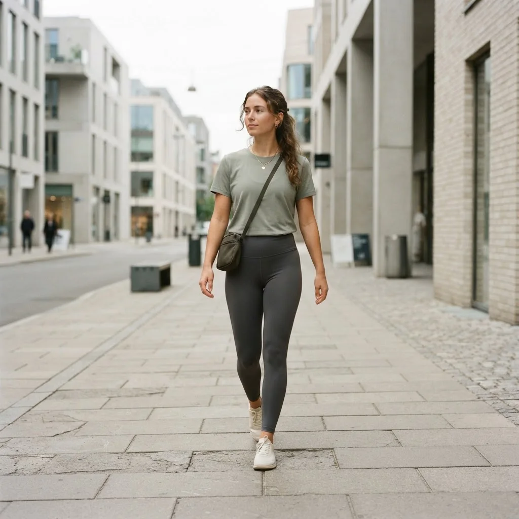Person walking through a modern city street in GIFTECH everyday performance apparel