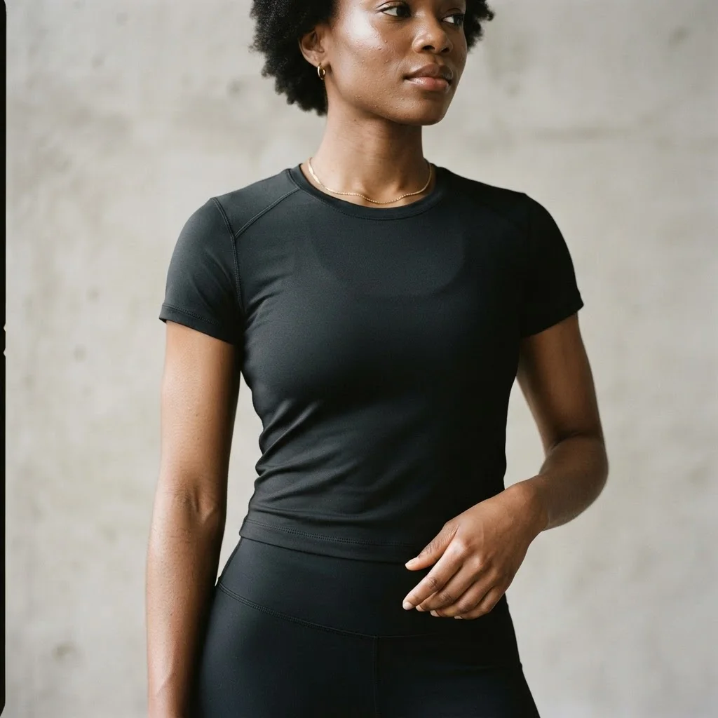 GIFTECH performance tee in black, cropped athletic detail